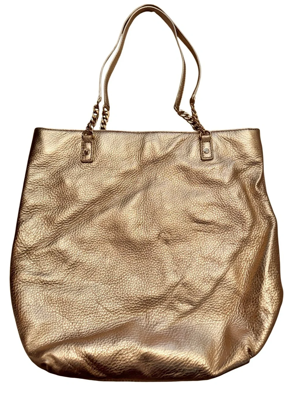 Michael Kors Gold Metallic Pebbled Leather Tote Bag Wallet Set NWOT Chain Accent
